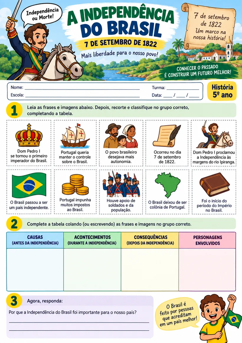 Atividade ilustrada de A Independência do Brasil