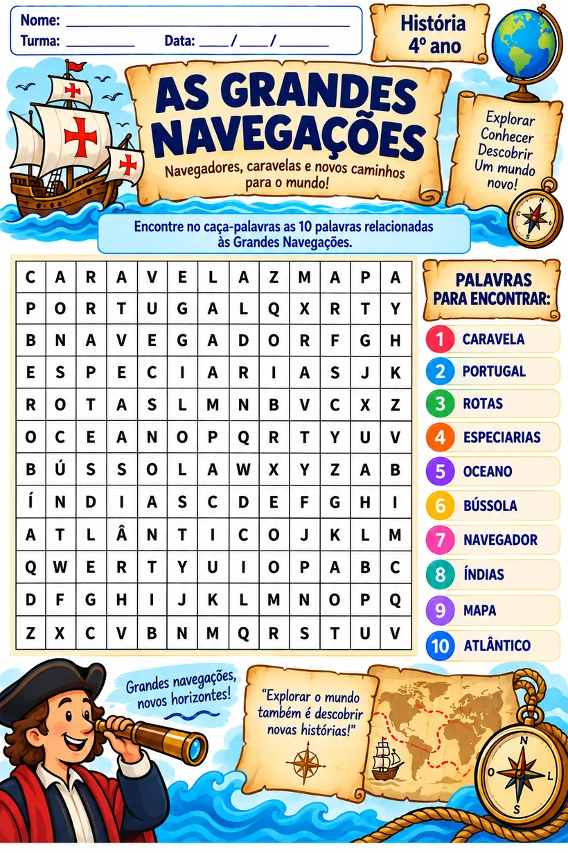 Atividade ilustrada de As Grandes Navegações