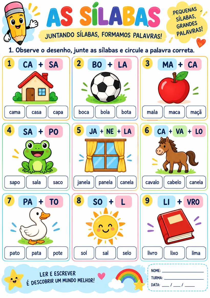 Atividade As Sílabas, 1º ano