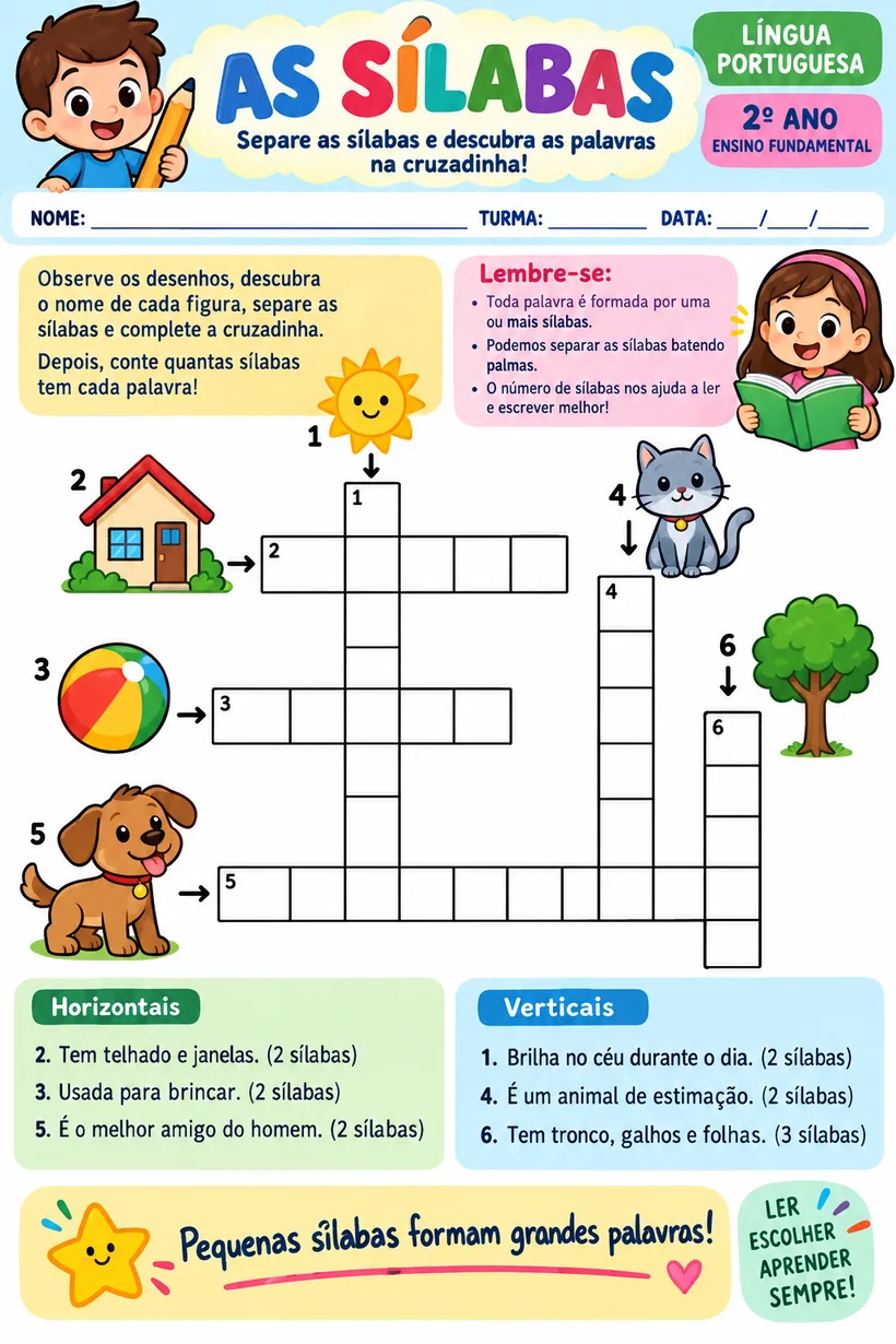 Atividade ilustrada de As Sílabas