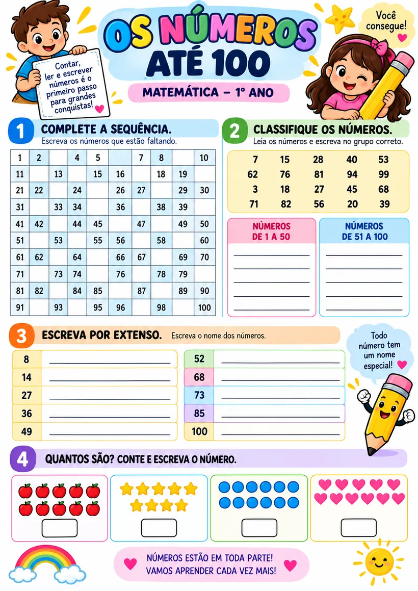 Atividade Os Números até 100, 1º ano