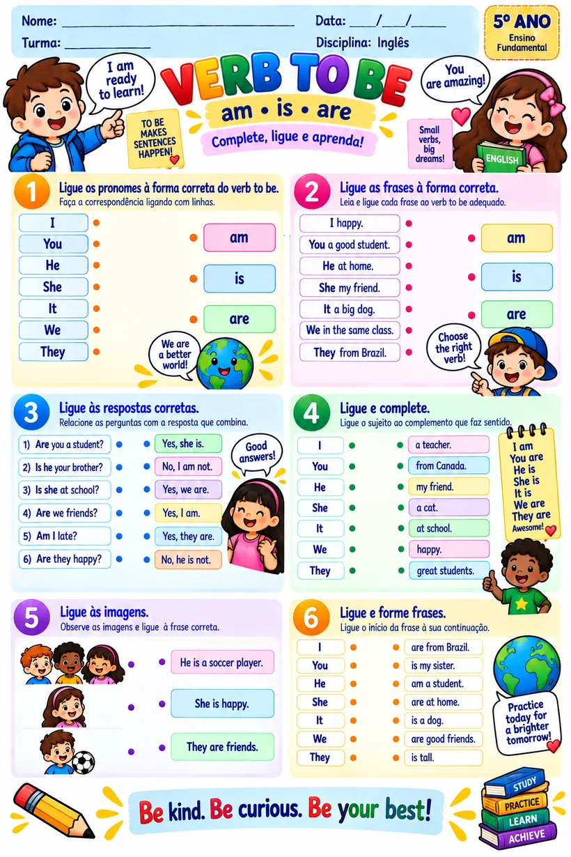 Atividade ilustrada de Verb To Be